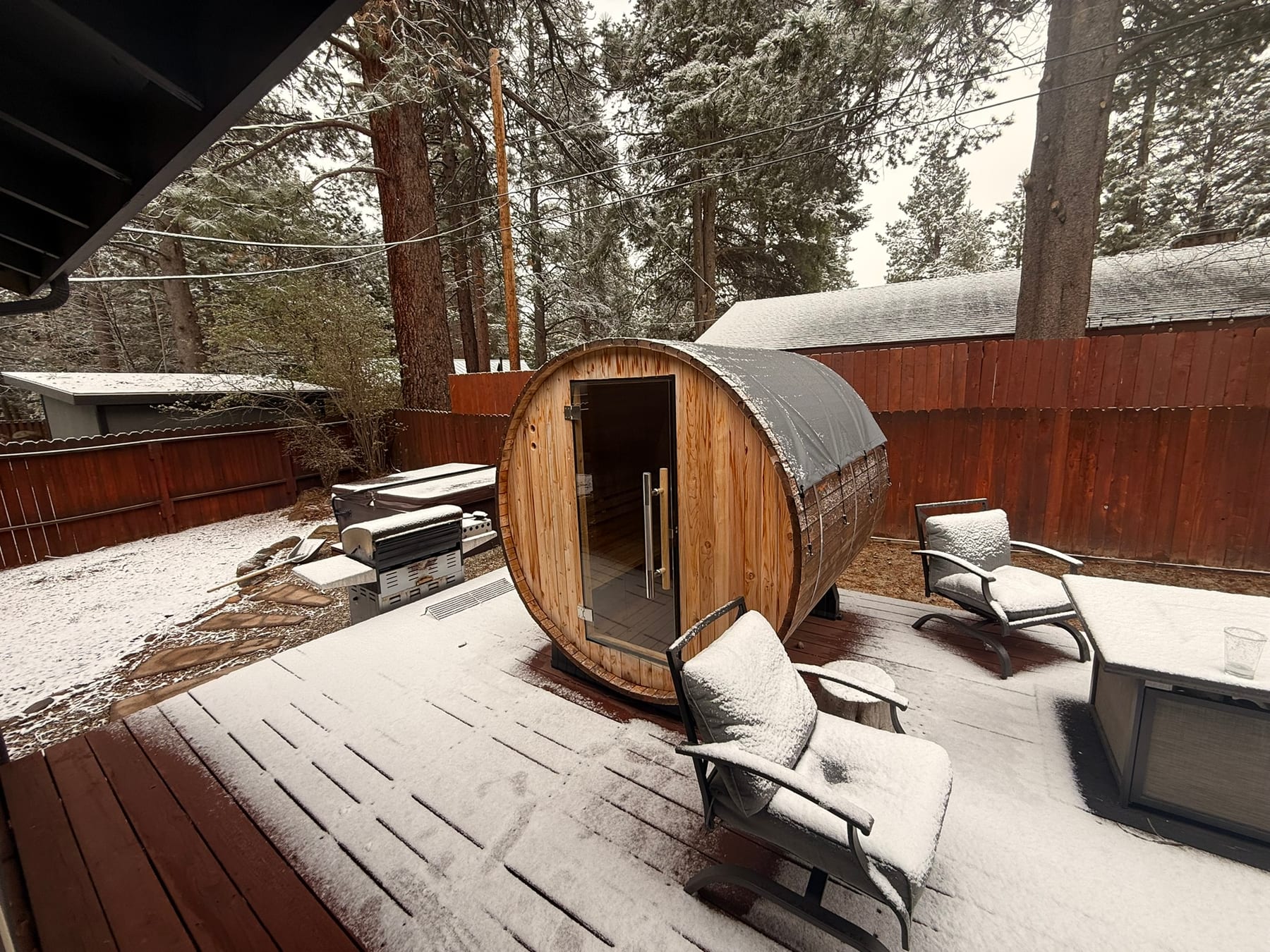 Fresh snow around the Truckee sauna